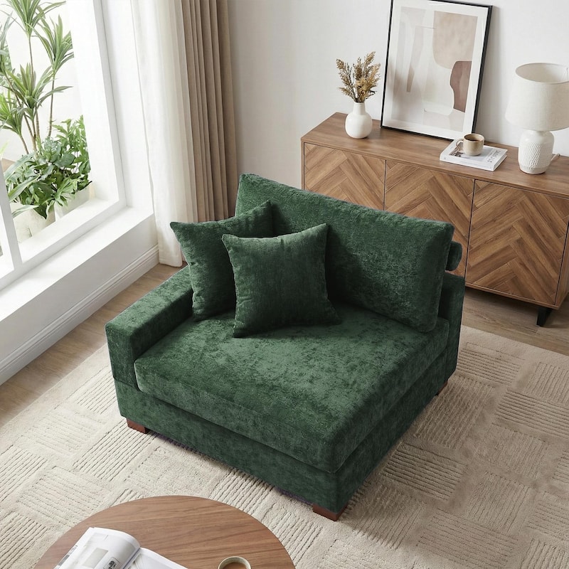 41" W Modern Chenille Corner Arm Accent Chair Sectional Module with Pillows