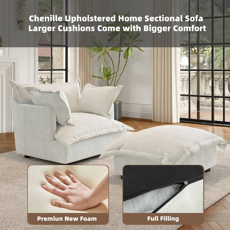 Modern Cloud Chaise Longue Accent Chair with Ottoman set