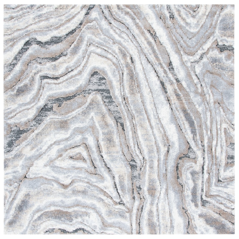 SAFAVIEH Cyrus Shag Dinara Abstract 1-inch Thick Rug - 6'7" Square - Beige/Grey