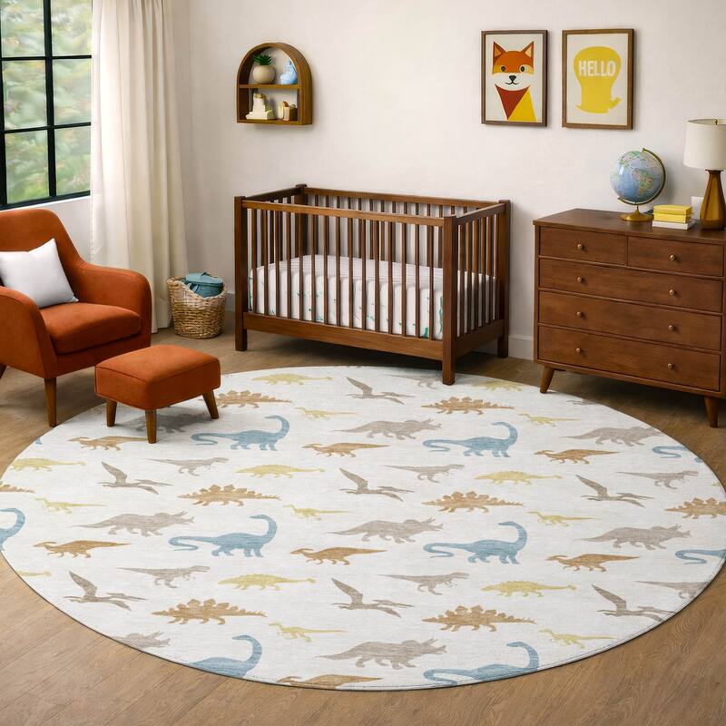 Machine Washable Indoor/ Outdoor Modern Dinosaur Chantille Rug