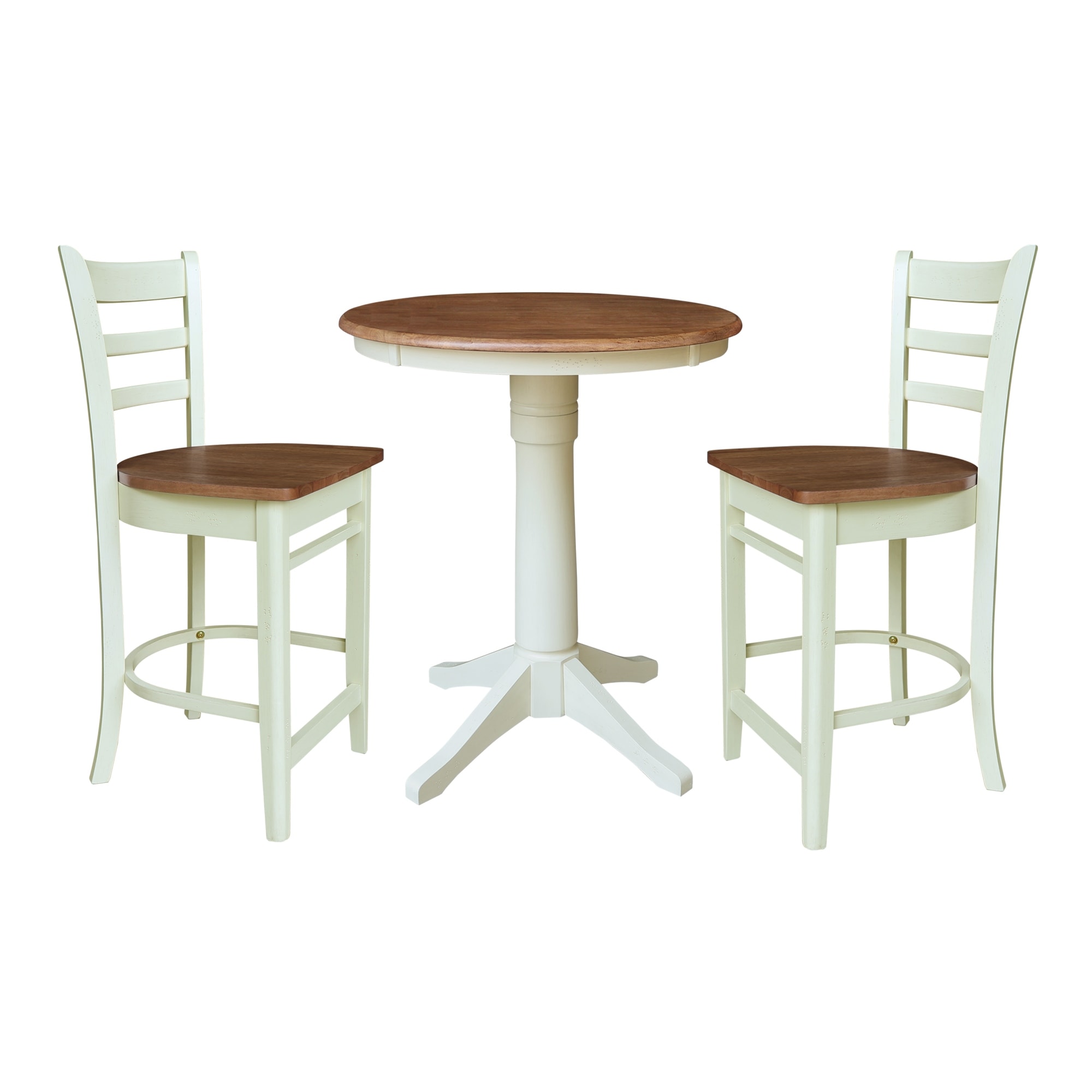 30" Round Pedestal Gathering Height Table with 2 Emily Counter Height Stools