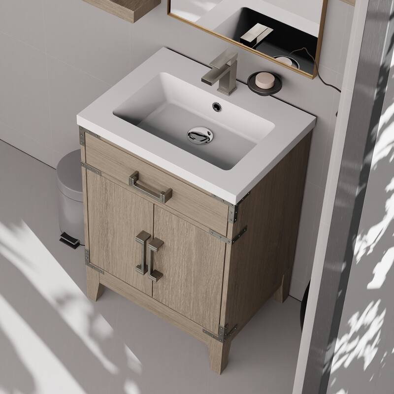 Acrylic Top Bathroom Vanity Set with Soft-Close Doors, Spacious Interior Cabinet & 18" x 24" Mirror Included