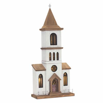 LED Lighted Wooden Church Christmas Decoration - 25.25"