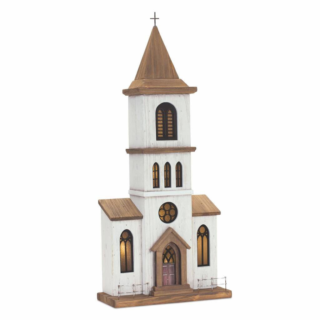 LED Lighted Wooden Church Christmas Decoration - 25.25"