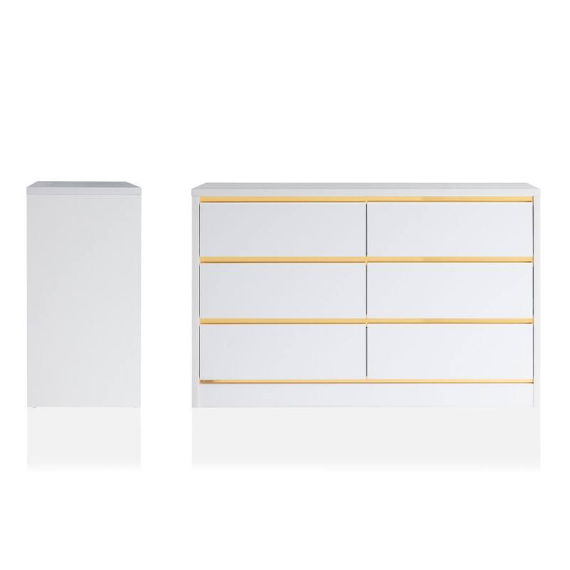 DH BASIC Mod Modern White 47-inch Wide 6-Drawer Double Dresser by Denhour
