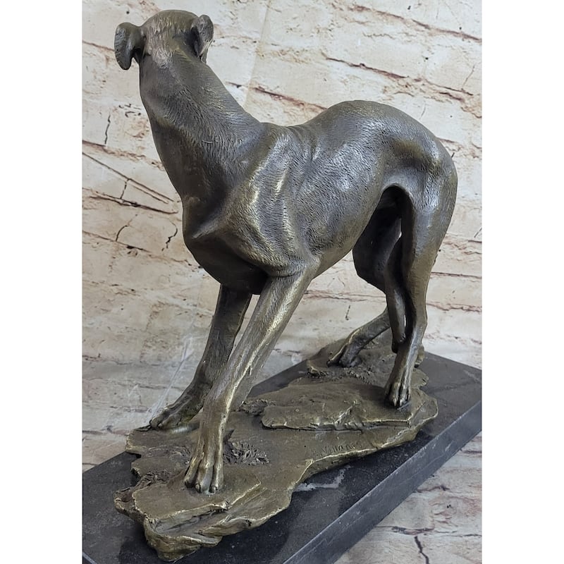 Greyhound Whippet Slender Dog Bronze Metal Sculpture Statue Figure On Marble Base