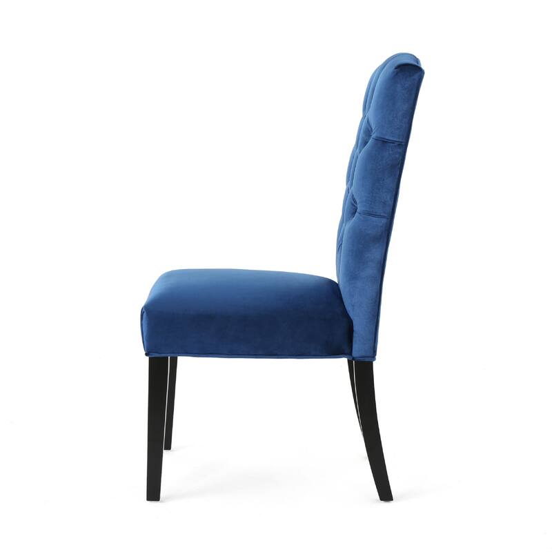 Elona Dining Chair Set of 2, Blue Button Tufted Diamond Stitch Velvet