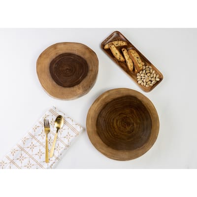 Transpac Wood 12 in. Brown Everyday Natural Instincts Large Server