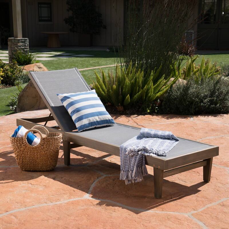 Roomfitters Outdoor Wooden Chaise Lounge with Adjustable Backrest, Weather-Resistant Sun Lounger
