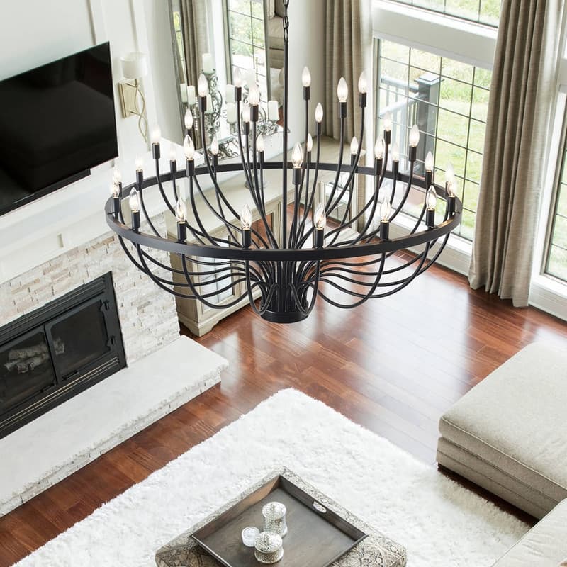 Modern Farmhouse Candle Chandelier Black Large Wagon Wheel Chandeliers