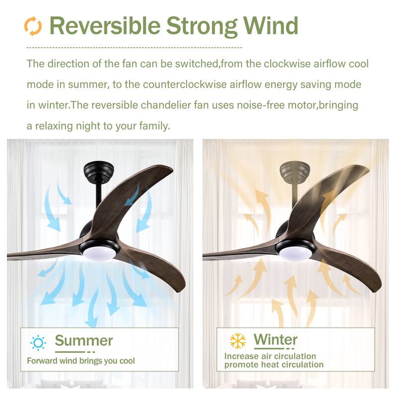 52" Noiseless Reversible Motor 6 Speed Ceiling Fan Light