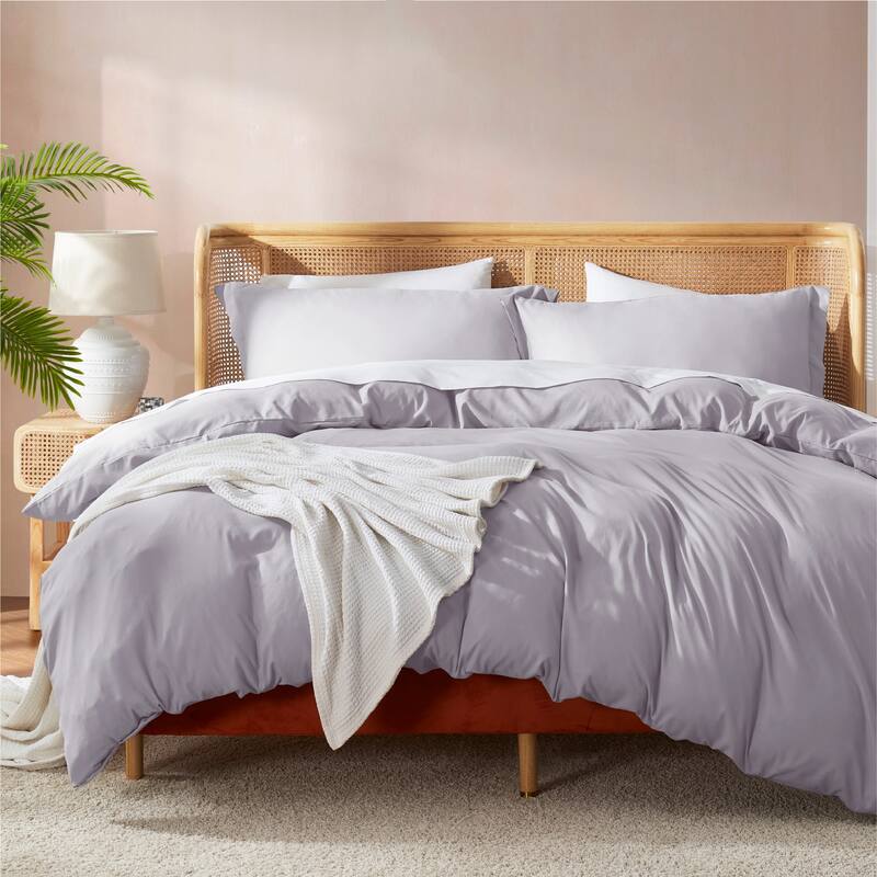 Nestl Ultra Soft Double Brushed Microfiber Duvet Cover Set with Button Closure - Light Gray Lavender - California King