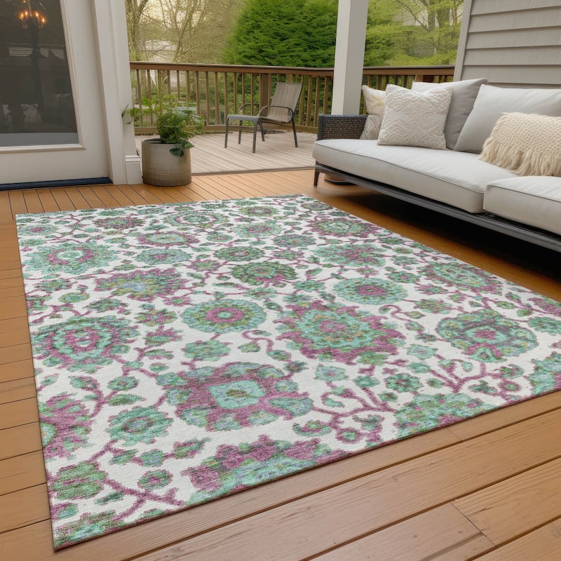 Machine Washable Indoor/Outdoor Traditional Farmhouse Chantille Rug - Mint - 8' x 10'