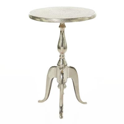 Aluminum Metal Small Hammered Accent Table with Scroll Legs - Silver - Roche River Decor - 15"W x 15"L x 22"H