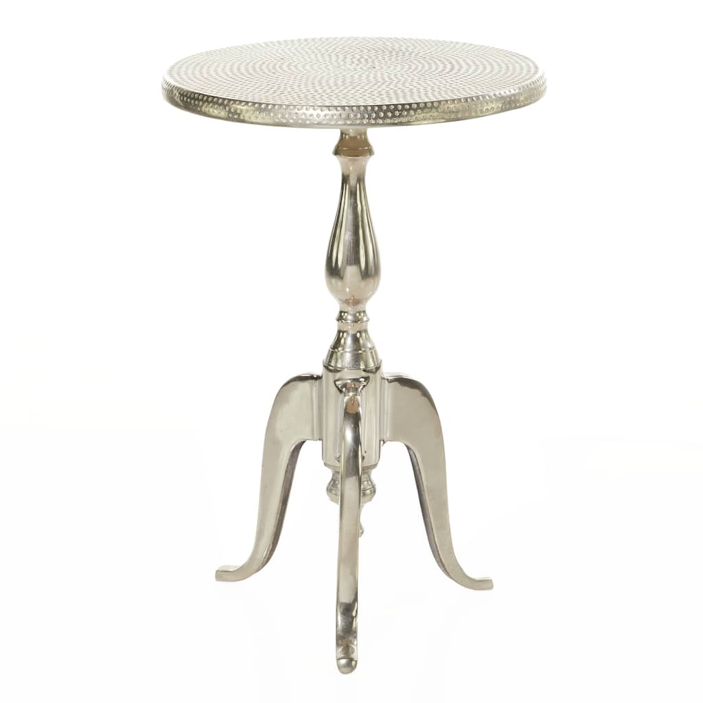 Aluminum Metal Small Hammered Accent Table with Scroll Legs - Silver - Roche River Decor - 15"W x 15"L x 22"H