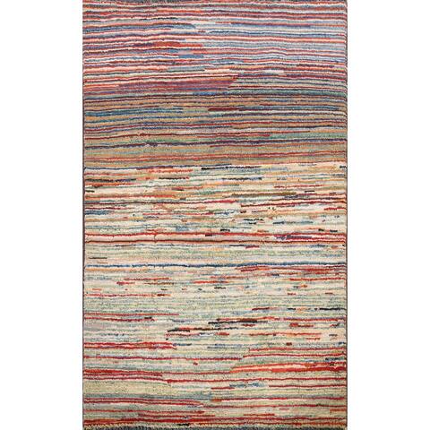Striped Contemporary Gabbeh Kashkoli Area Rug Hand-knotted Wool Carpet - 2'3" x 3'5"
