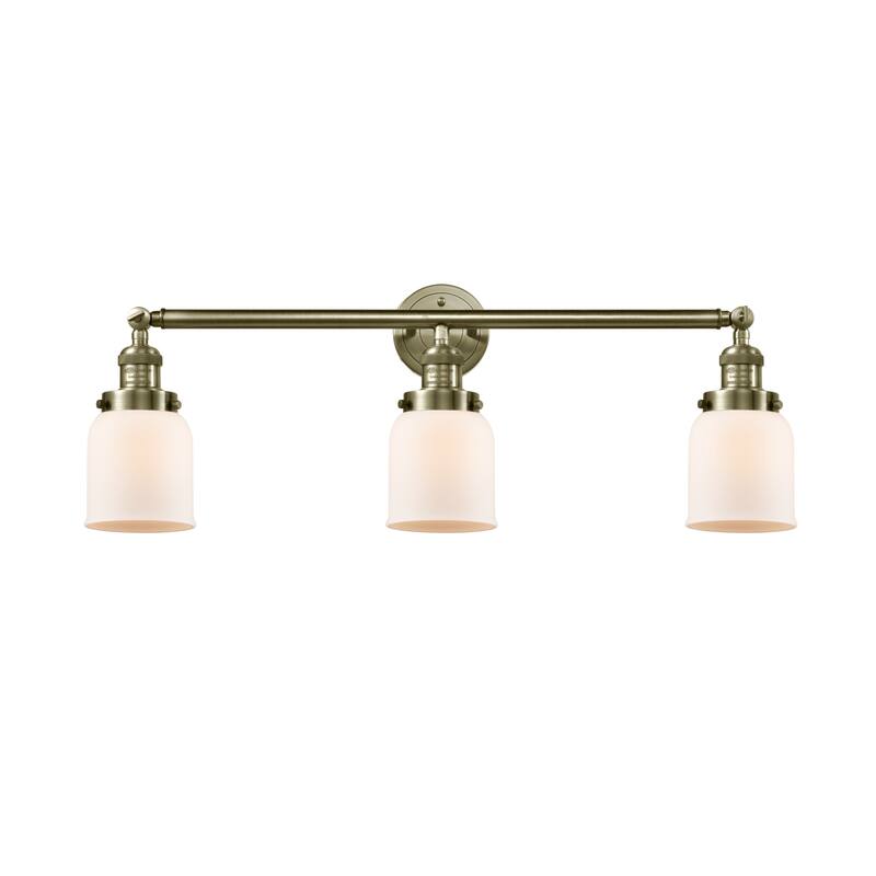 Innovations Lighting Small Bell 3 Light 30" Wide Bathroom Vanity Light - Antique Brass / Matte White