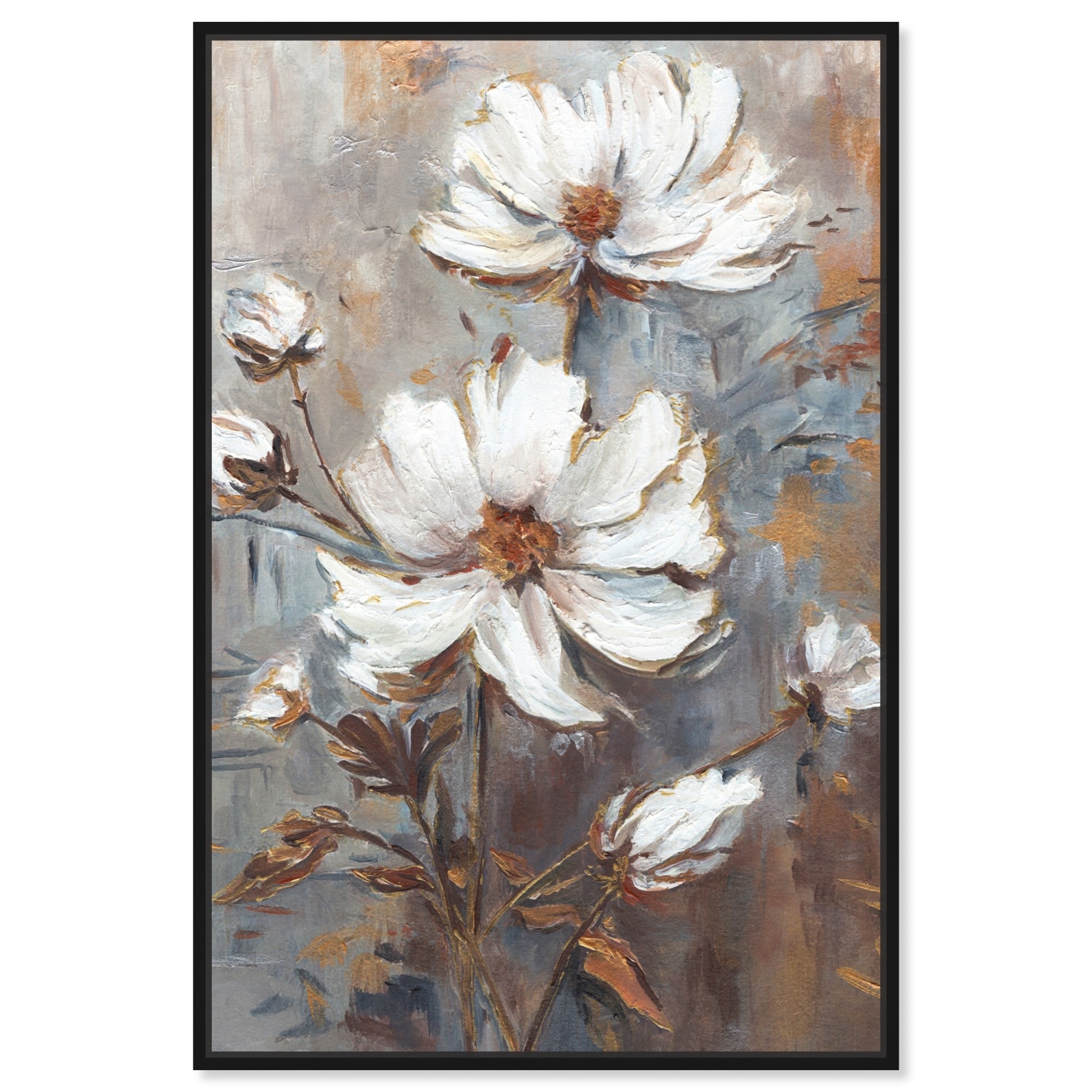 White Textured Flowers Canvas Elegant Floral Wall Art by Art Remedy