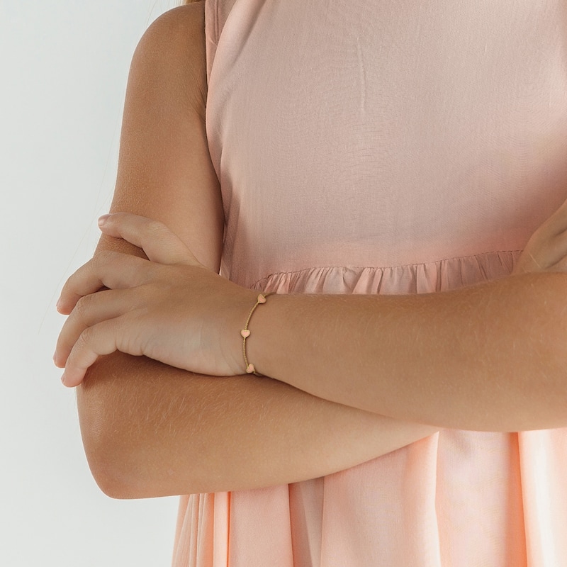 Miadora Light Pink Enamel Heart Bracelet 14K Yellow Gold