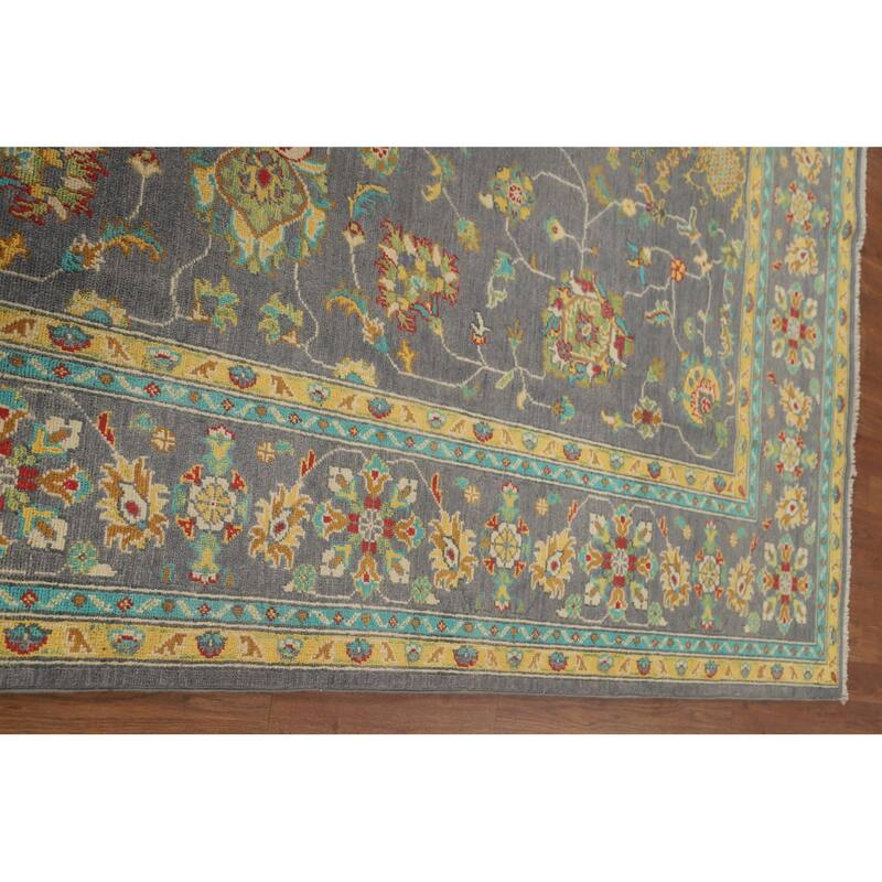 Gray Blue Floral Kazak Oriental Area Rug Handmade Wool Carpet - 6'8" x 9'7"