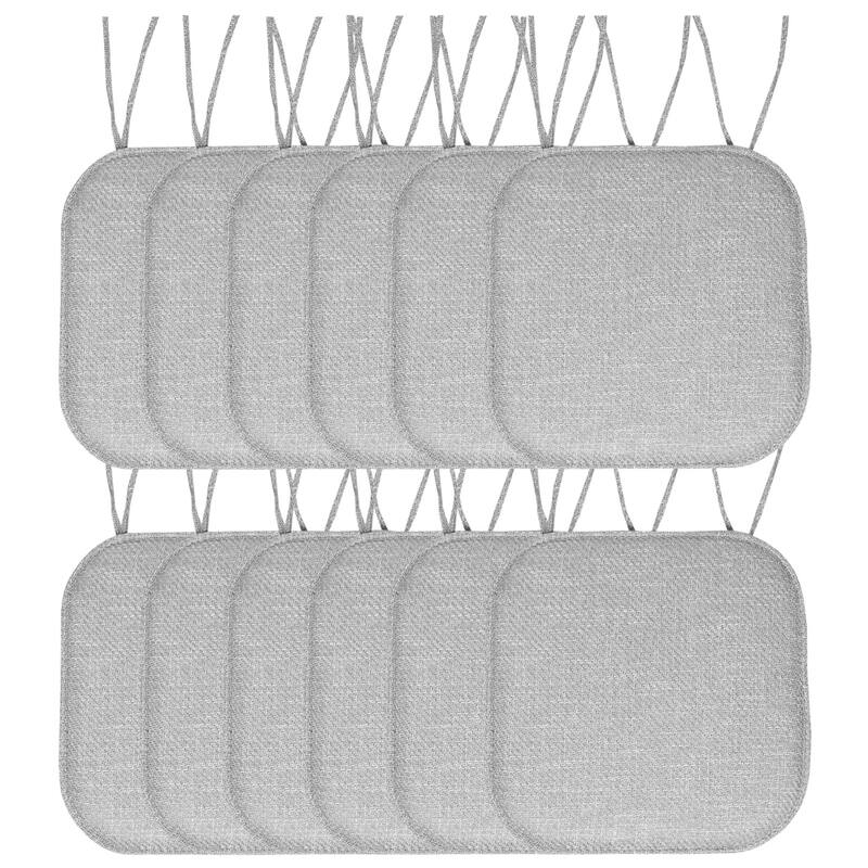 Sweet Home Collection Herringbone Stitch Memory Foam Non Slip Chair Cushion Pad with Ties 16" x 16" - Set of 12 - Gray