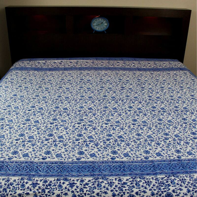 Bella's Floral Vine Cotton Block Print Tablecloth Rectangle