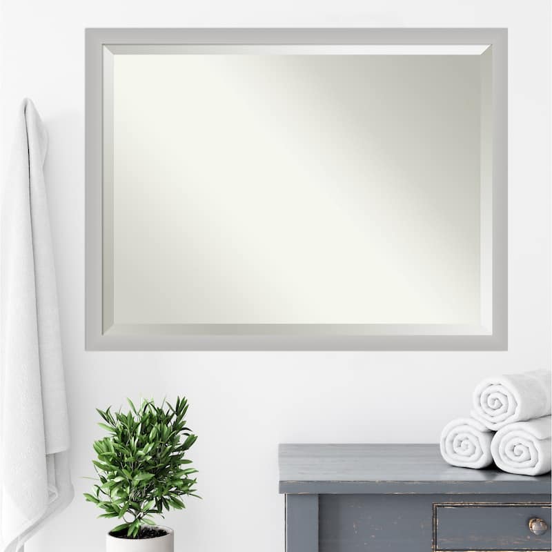 Beveled Wood Bathroom Wall Mirror - Low Luster Silver Frame - Low Luster Silver