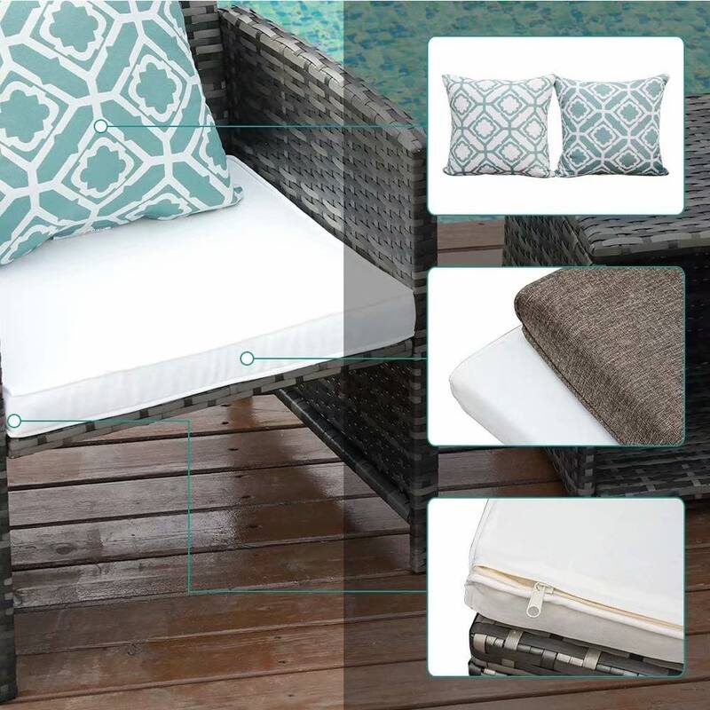 5-piece Outdoor Wicker Seating Set with Chair, Ottoman and Cushion