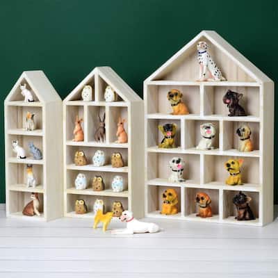 House-Shaped Wooden Shadow Cubby Display Shelf, Set of 3