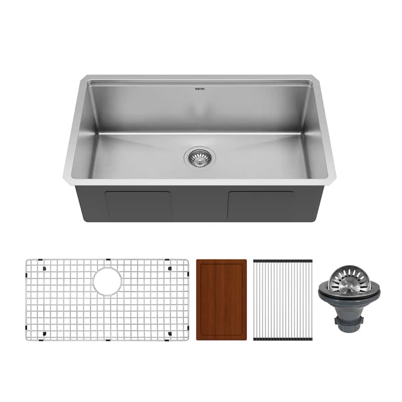 Karran 32" Undermount Large Single Bowl Stainless Steel Workstation Sink