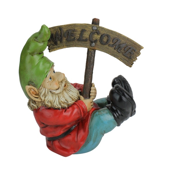 10.5" Silly Gnome with Welcome Sign Outdoor Garden Statue - N/A