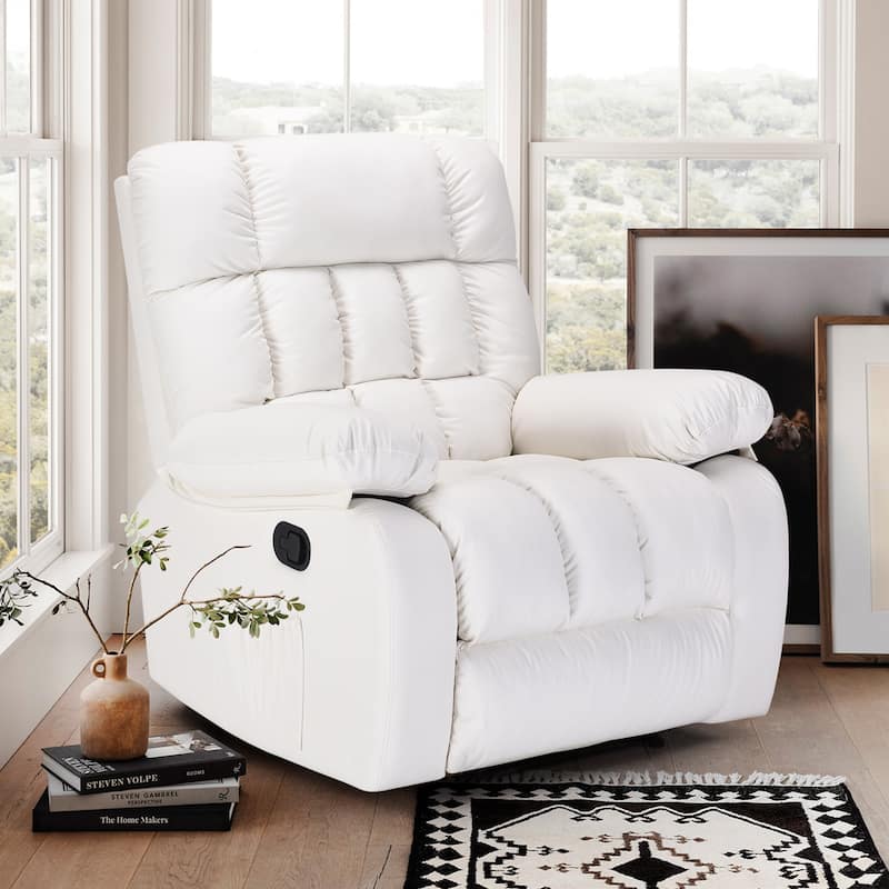 Upholstered Rocker Recliner Chair with Side Pocket, Ergonomic 110°-160°Adjustable Reclining Chairs, Sofa Chair with Footrest