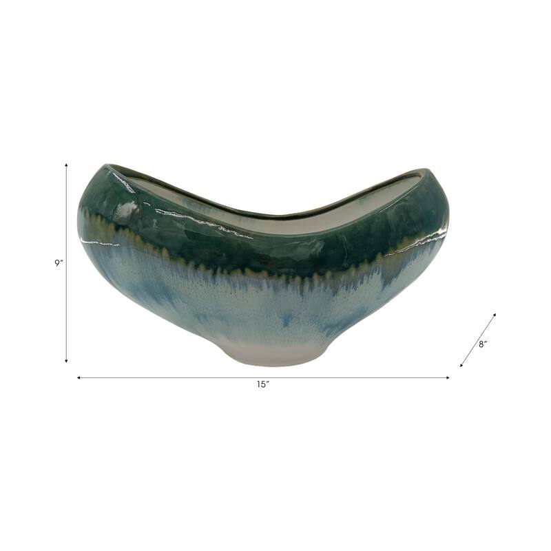 Decorative Ceramic Curve Glazed Ombre Bowl for Home Decor - 15", Multi