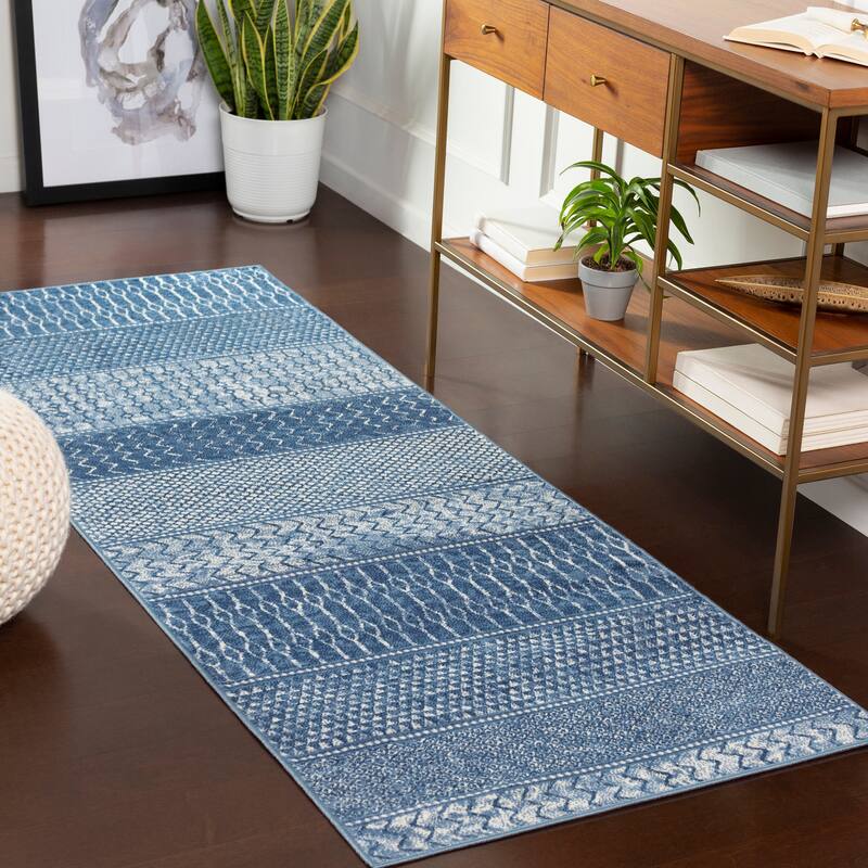 Artistic Weavers Lovato Bohemian Block Print Area Rug - 2'7" x 7'3" Runner - Navy