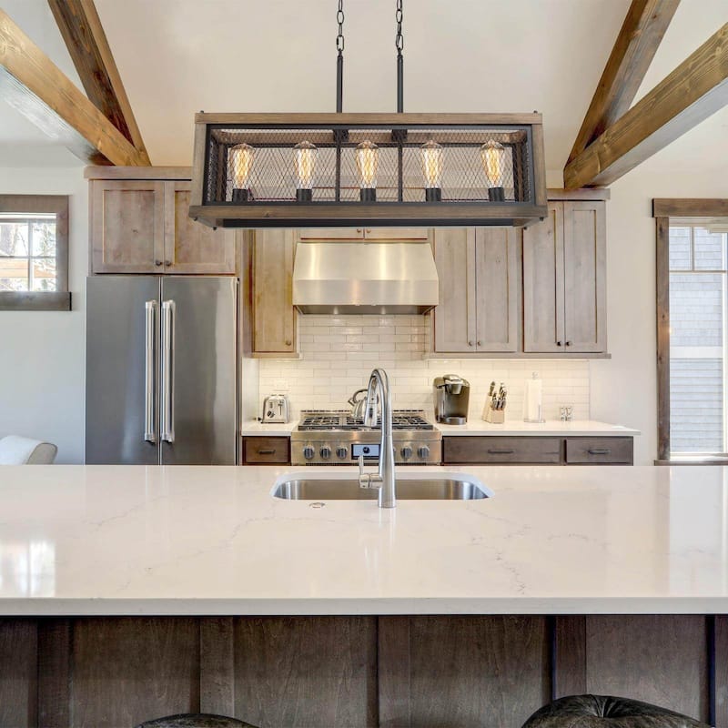 Farmhouse Wood 5-Light Chandelier for Kitchen Island Dining Room