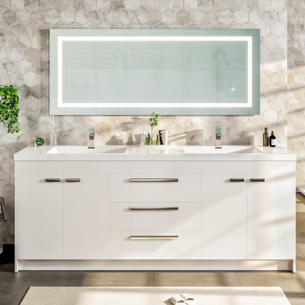 Eviva Lugano 84"W White DS Bath Vanity with Integrated Acrylic Top