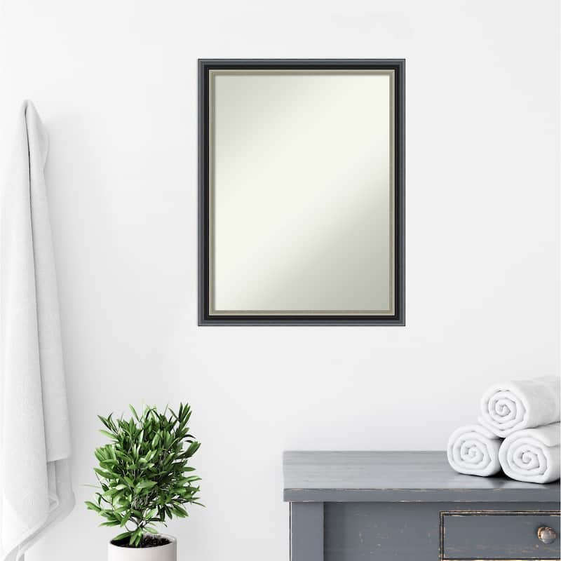 Theo Black Silver Non-Beveled Wood Framed Bathroom Vanity Wall Mirror - Theo Black Silver