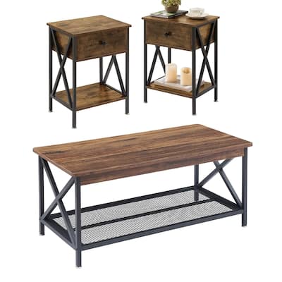 VECELO Contemporary Coffee Table Set, Living Room Set(2PCS/3PCS)