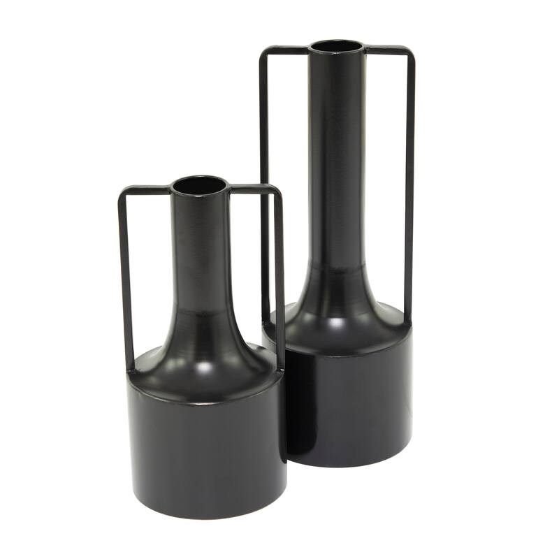 Black Metal Decorative Vase with Handles (Set of 2) - 16", 12"H