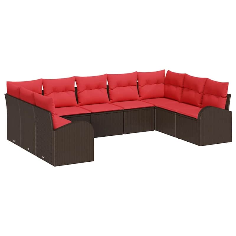 vidaXL 9/10 Garden Sofa Set with Cushions Black/Brown/Grey Poly Rattan - 113.8 x 70.5 x 27.2