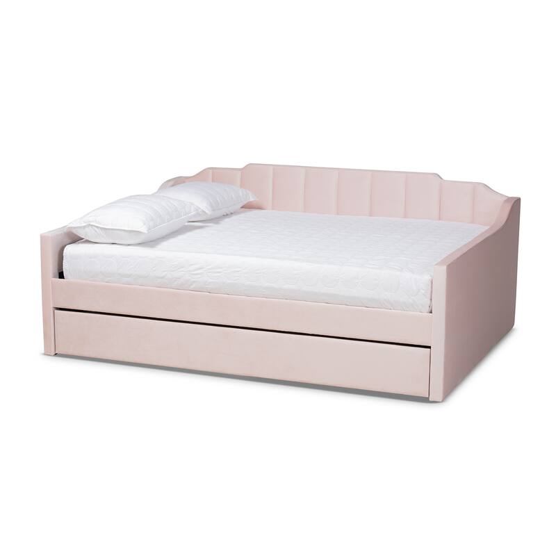 Lennon Modern and Contemporary Velvet Fabric Daybed with Trundle - Pink - Full