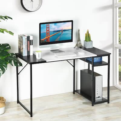 HomyLin 47.2" Writing Table Home Office Desk with 2 Storage Shelves