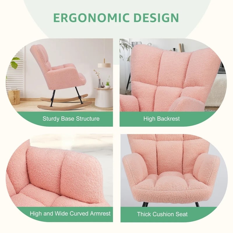 Rocking Chair Upholstered Glider Rocker Rocking Accent Chair Padded Seat with High Backrest Armchair