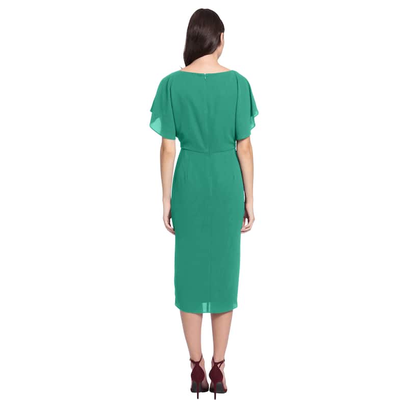 Maggy London Crew Neck Flutter Sleeve Faux Wrap Dress