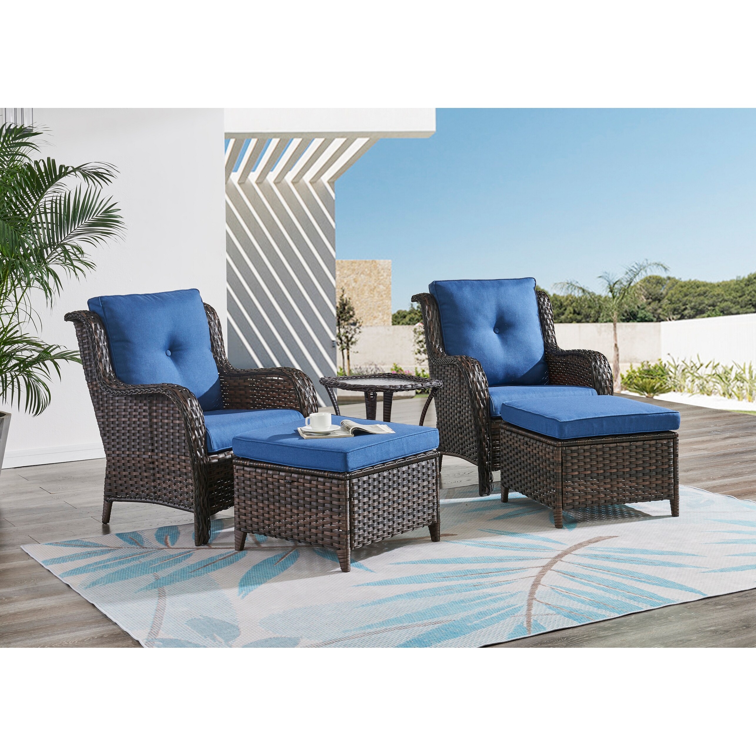 Rattan chairs sales with ottomans