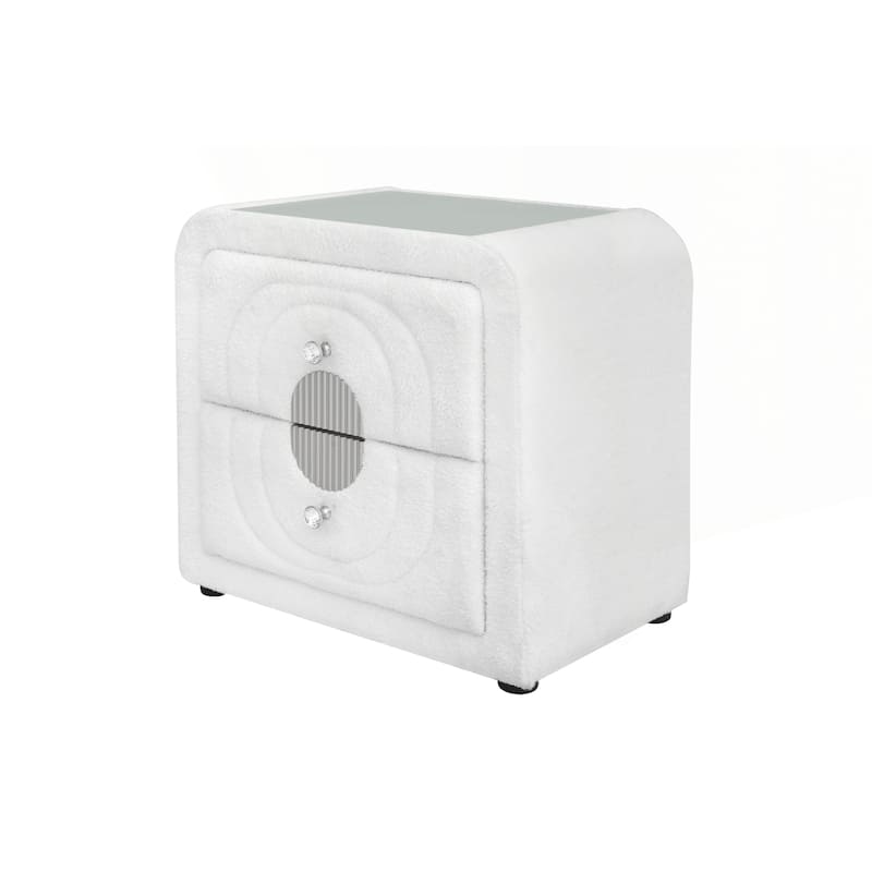 Charming Wooden Nightstand with Plush Teddy Sherpa and Chrome Accents for Stylish Bedrooms