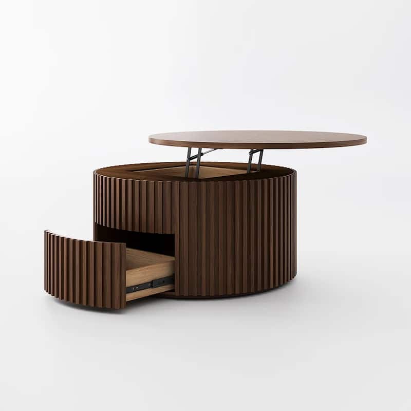 31.5'' Lifting Top Round Coffee Table, Wood Coffee Table, Mid-century Modern Walnut Color Coffee Table, Not Assembled Need