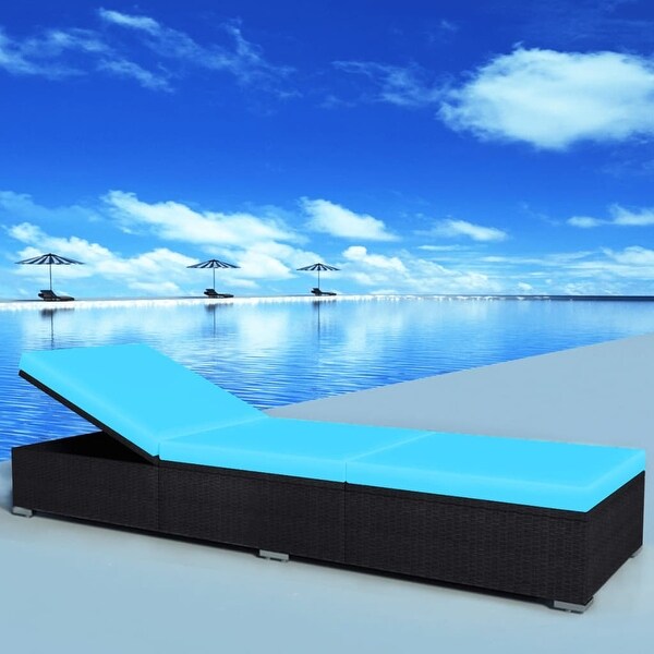 vidaXL Sun Lounger with Cushion Poly Rattan Black Bed Bath