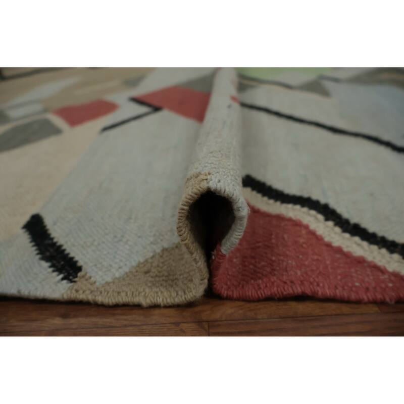 Hand Woven Oriental 100% Wool Carpet Southwestern Modern Greys & Charcoal Kilim Area Rug - 10' 0'' X 8' 0''