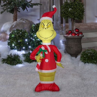Gemmy Grinch w/Candy Cane 4-foot Christmas Airblown Inflatable